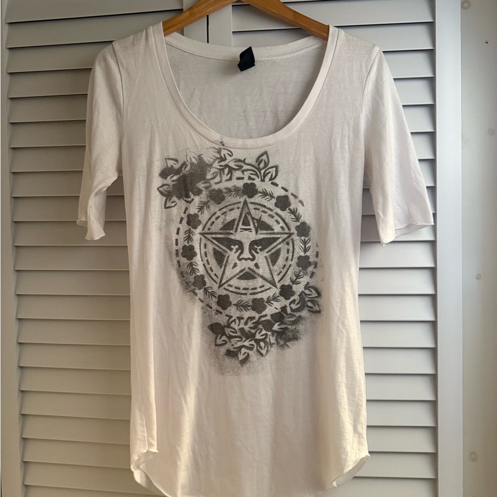 Obey White and Gray Graphic Short Sleeve Tee